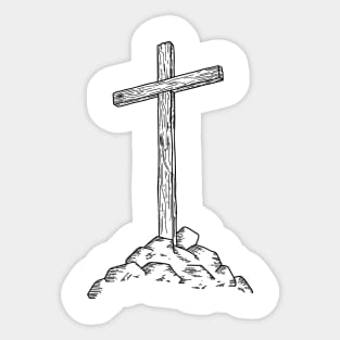 Wooden cross on a hill Sticker